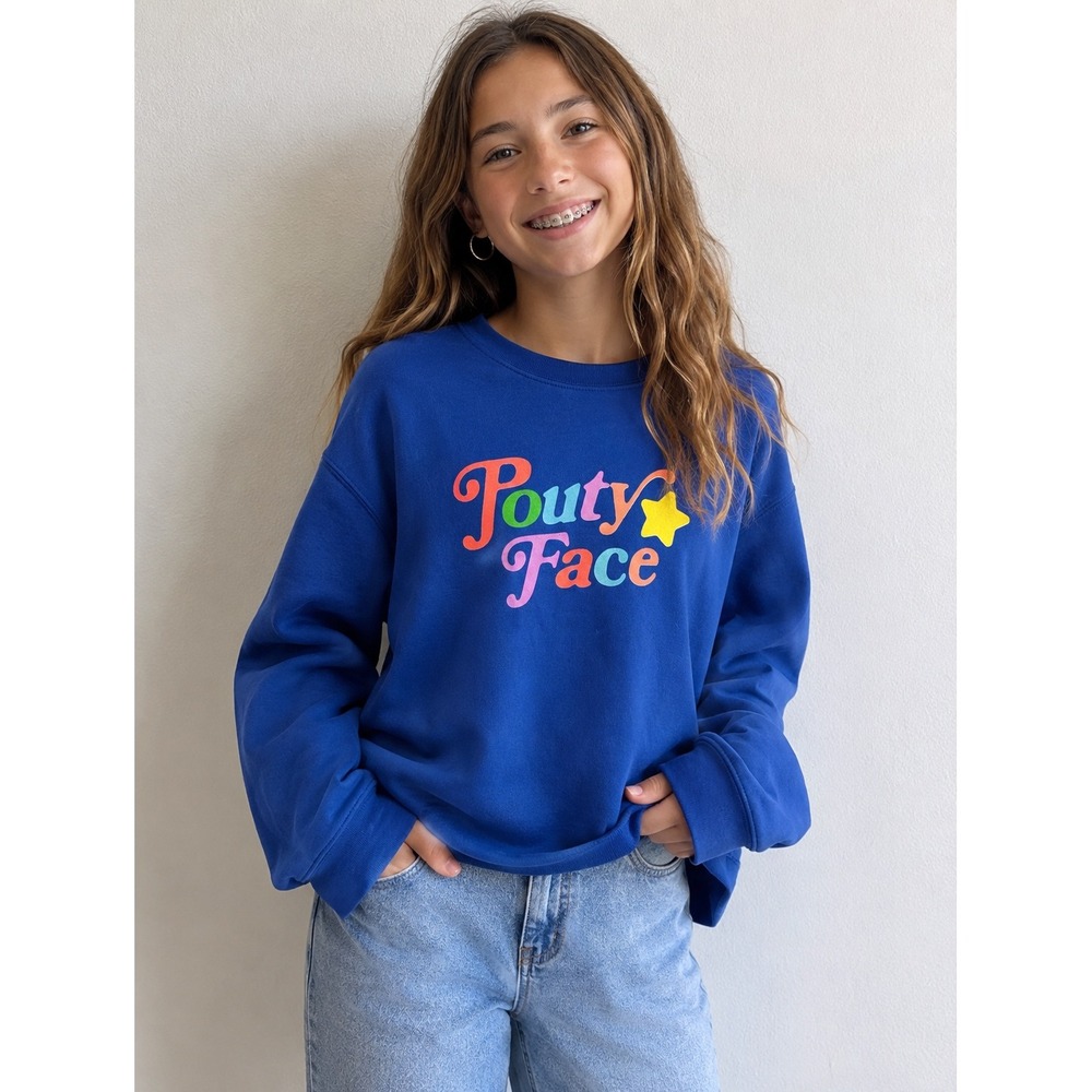 Addison Rae Pouty Face Blue Sweatshirt Fanjoy Graphic Pullover Small